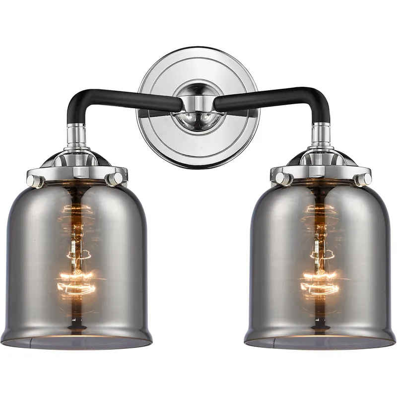 Nouveau Small Bell LED 13 inch Black Polished Nickel Bath Vanity Light Wall Light in Plated Smoke Glass, Nouveau