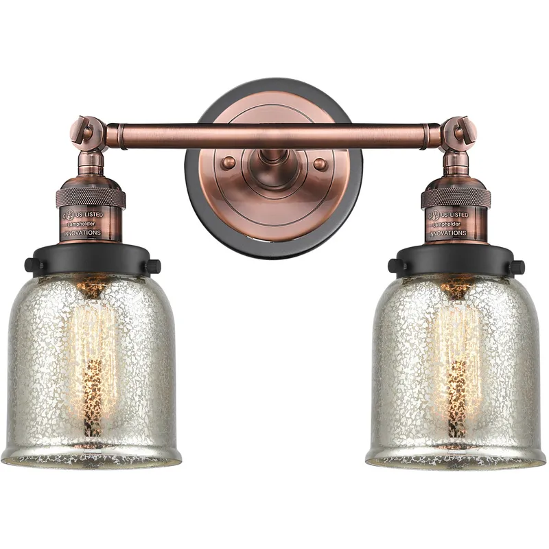 Franklin Restoration Small Bell 2 Light 15 inch Antique Copper Bath Vanity Light Wall Light in Silver Plated Mercury Glass