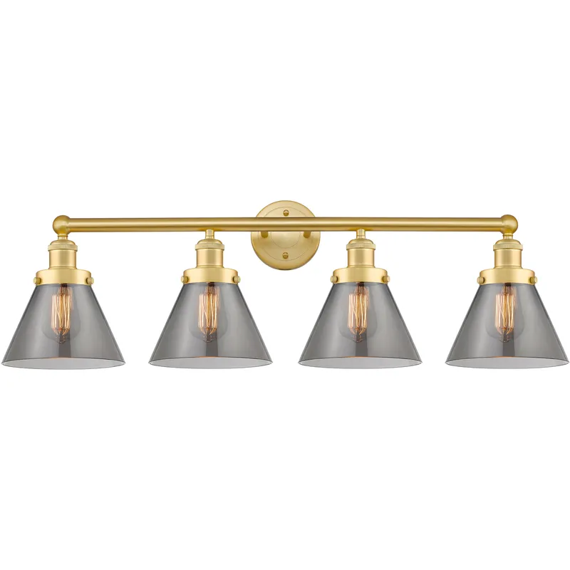 Cone 4 Light 33.5 inch Satin Gold Bath Vanity Light Wall Light in Light Smoke Glass