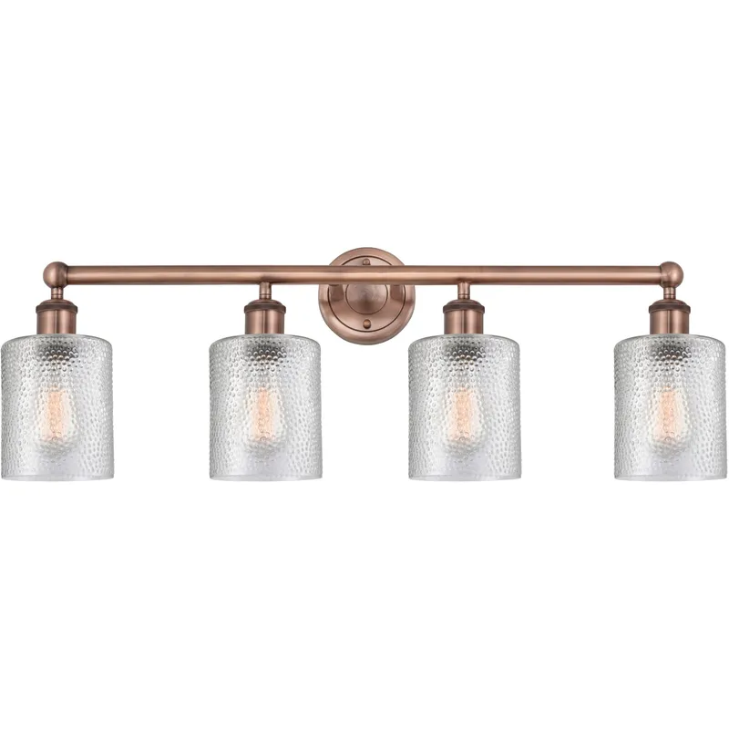 Cobbleskill 4 Light 32 inch Antique Copper Bath Vanity Light Wall Light in Clear