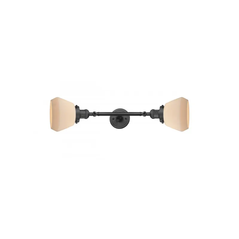 Franklin Restoration Fulton 2 Light 7 inch Oil Rubbed Bronze Bath Vanity Light Wall Light in Matte White Glass, Franklin Restoration