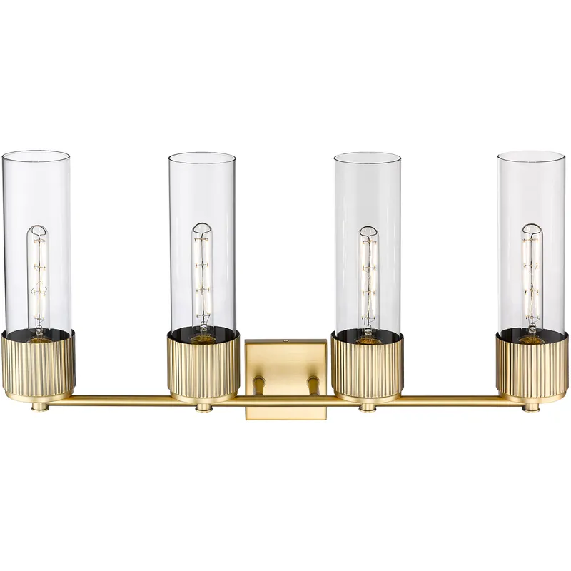Bolivar 4 Light 31 inch Brushed Brass Bath Vanity Light Wall Light in Clear Glass