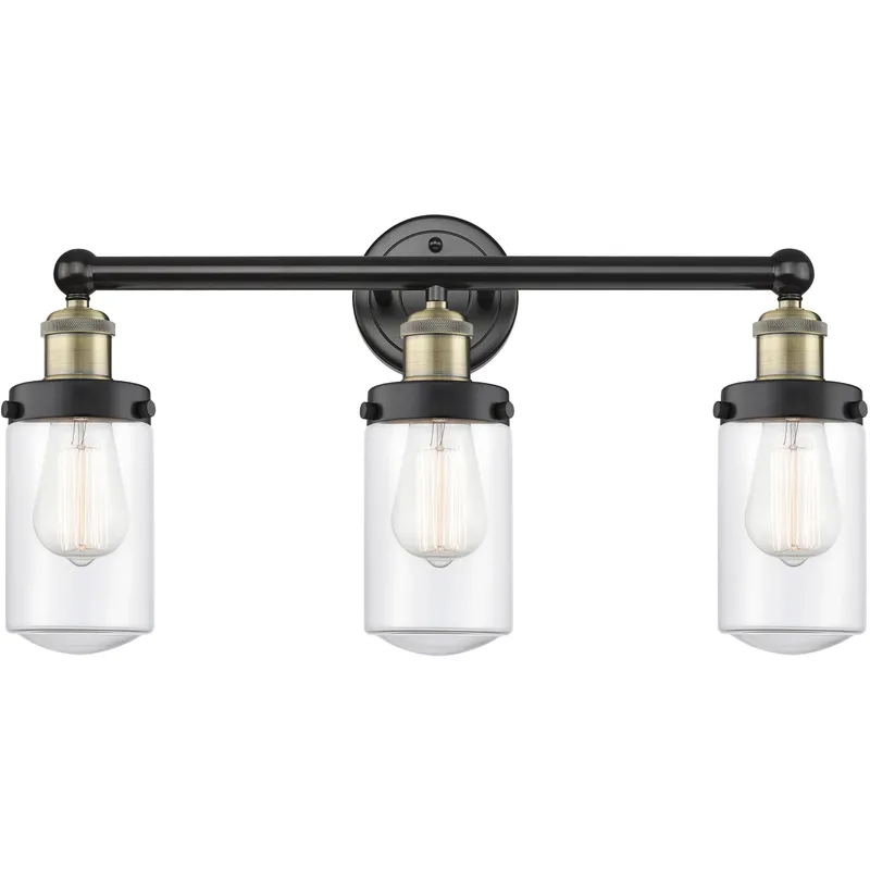Dover 3 Light 24.5 inch Black Antique Brass Bath Vanity Light Wall Light in Clear