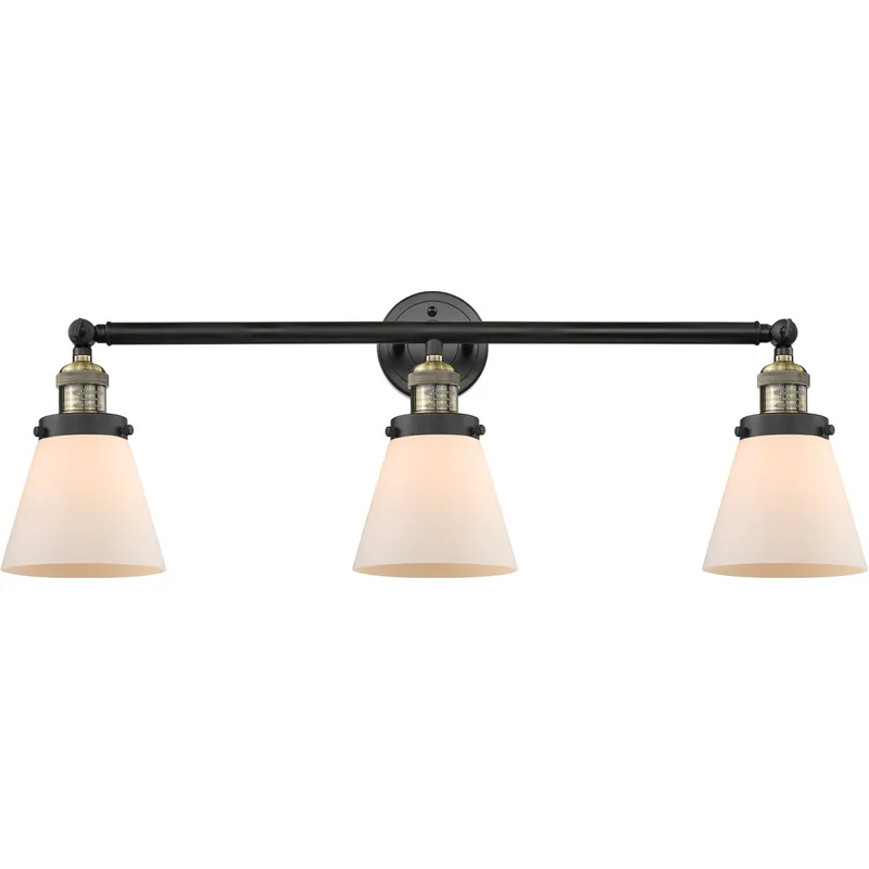 Franklin Restoration Small Cone LED 30 inch Black Antique Brass Bath Vanity Light Wall Light in Matte White Glass, Franklin Restoration