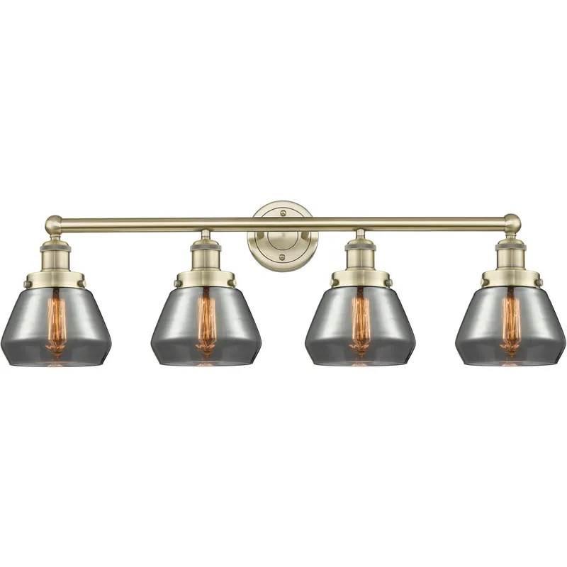 Fulton 4 Light 33.5 inch Antique Brass Bath Vanity Light Wall Light in Light Smoke Glass