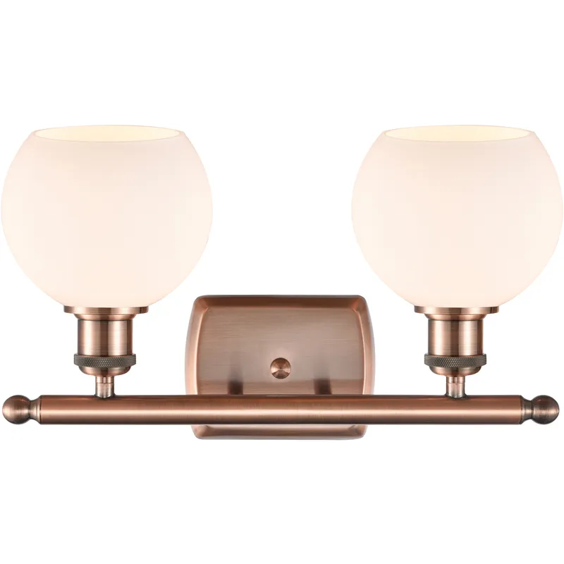 Ballston Athens 2 Light 16 inch Antique Copper Bath Vanity Light Wall Light in Matte White Glass