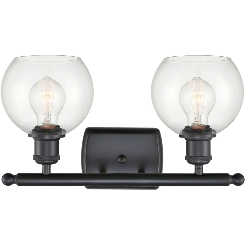 Ballston Athens 2 Light 16 inch Matte Black Bath Vanity Light Wall Light in Clear Glass
