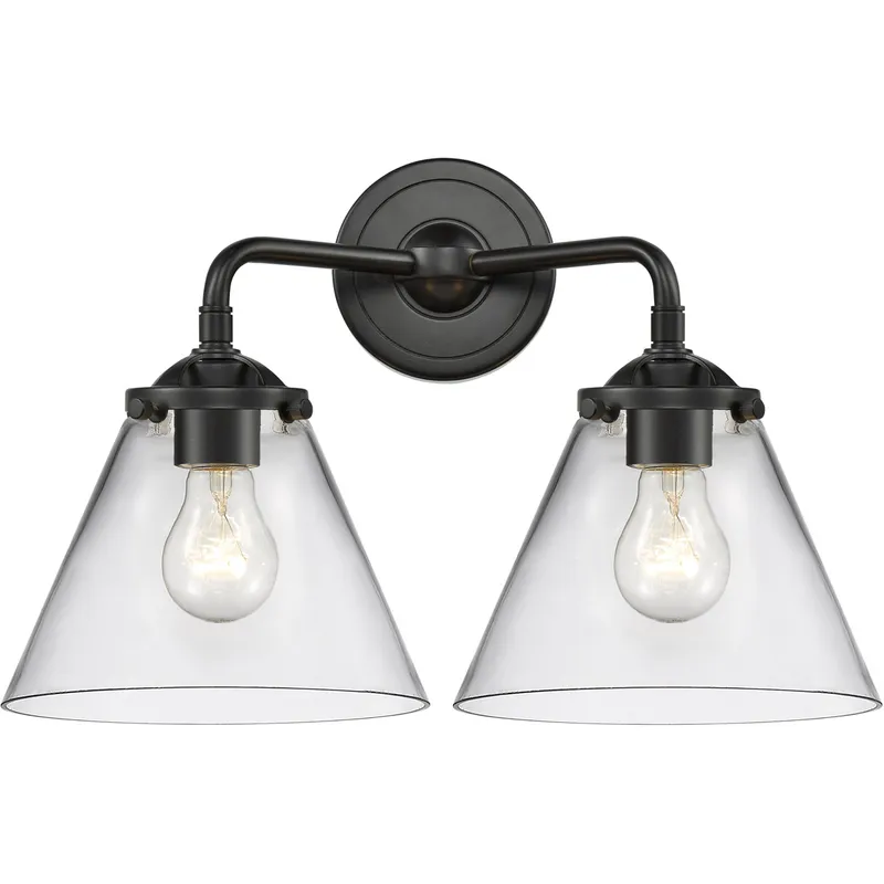Nouveau Large Cone 2 Light 16 inch Oil Rubbed Bronze Bath Vanity Light Wall Light in Clear Glass, Nouveau