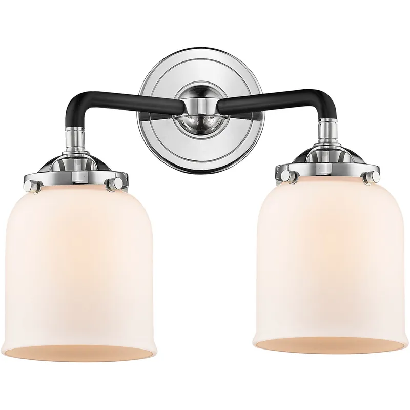 Nouveau Small Bell LED 13 inch Black Polished Nickel Bath Vanity Light Wall Light in Matte White Glass, Nouveau