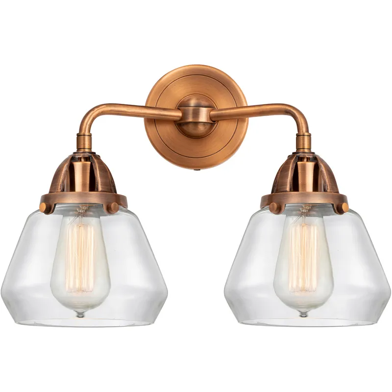 Nouveau 2 Fulton LED 14.75 inch Antique Copper Bath Vanity Light Wall Light in Clear Glass