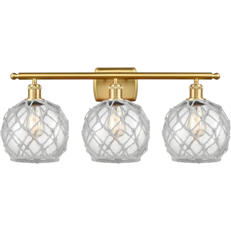 Ballston Farmhouse Rope 3 Light 28 inch Satin Gold Bath Vanity Light Wall Light in Bulb Not Included, Clear Glass with White Rope, Ballston