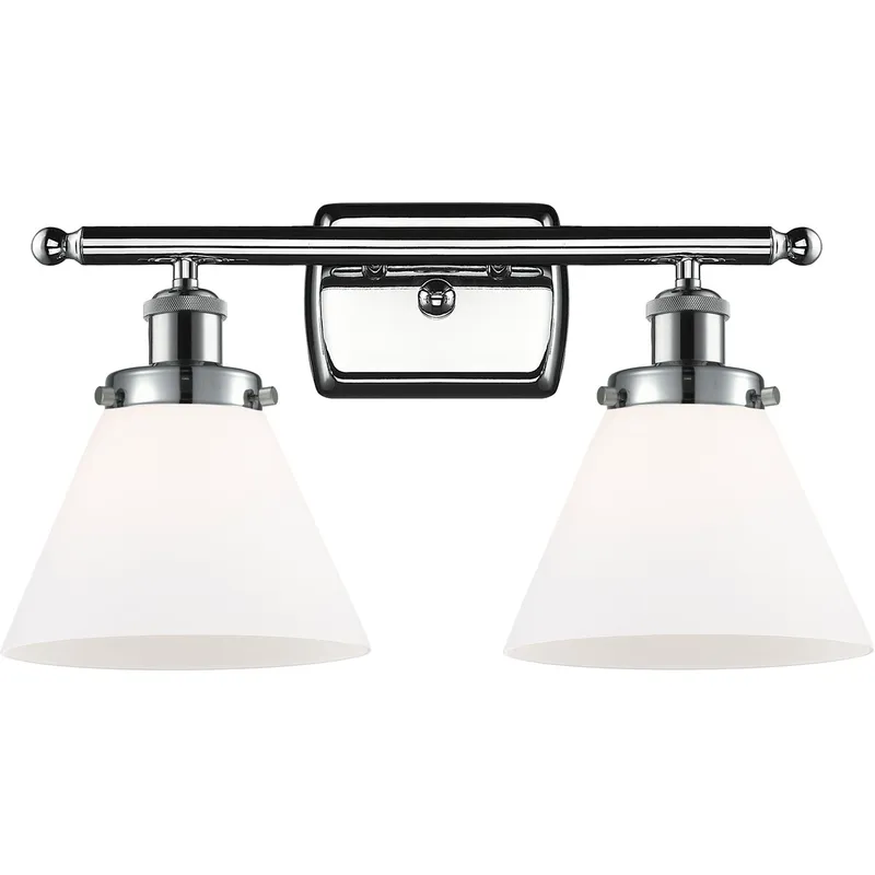 Ballston Large Cone 2 Light 16 inch Polished Chrome Bath Vanity Light Wall Light in Matte White Glass, Ballston
