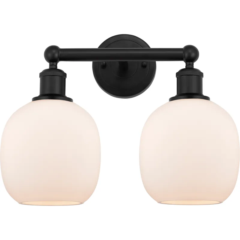 Edison Belfast 2 Light 15 inch Matte Black Bath Vanity Light Wall Light in Matte White Glass