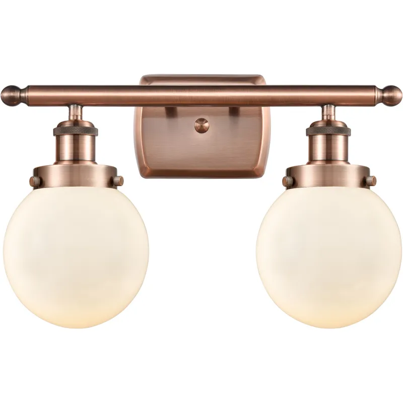 Ballston Beacon 2 Light 16 inch Antique Copper Bath Vanity Light Wall Light in Matte White Glass