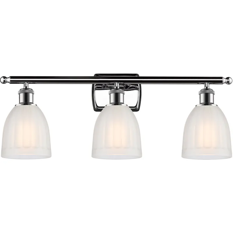 Ballston Brookfield 3 Light 26 inch Polished Chrome Bath Vanity Light Wall Light in White Glass, Ballston