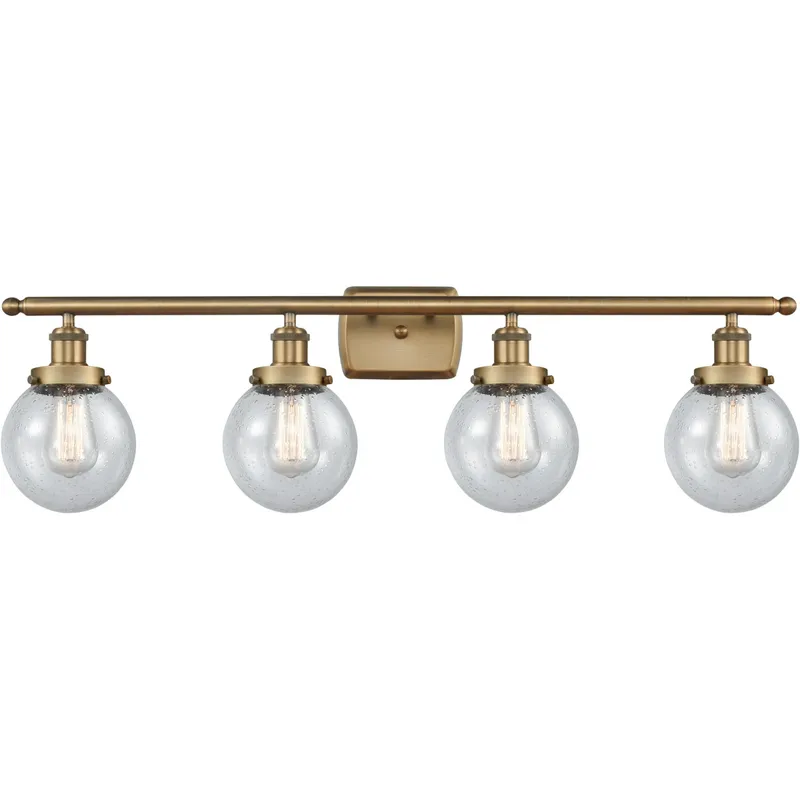 Ballston Beacon 4 Light 36 inch Brushed Brass Bath Vanity Light Wall Light in Seedy Glass