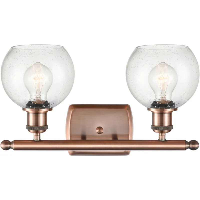 Ballston Athens 2 Light 16 inch Antique Copper Bath Vanity Light Wall Light in Seedy Glass