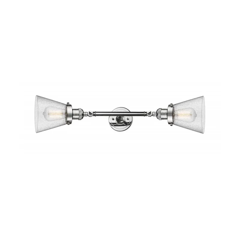 Franklin Restoration Small Cone 2 Light 6 inch Polished Chrome Bath Vanity Light Wall Light in Seedy Glass, Franklin Restoration