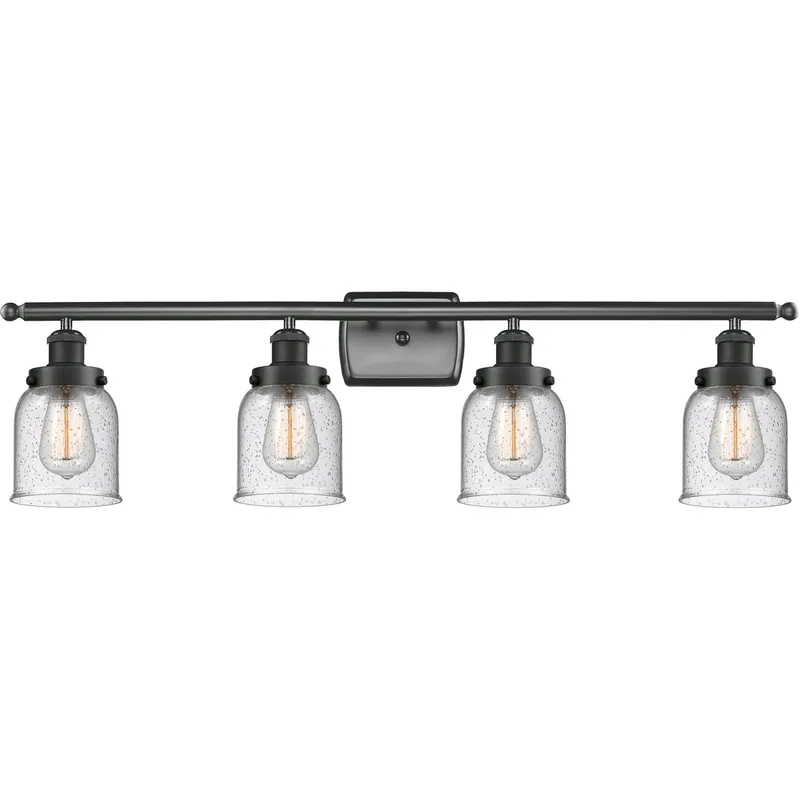 Ballston Small Bell LED 36 inch Matte Black Bath Vanity Light Wall Light in Seedy Glass, Ballston