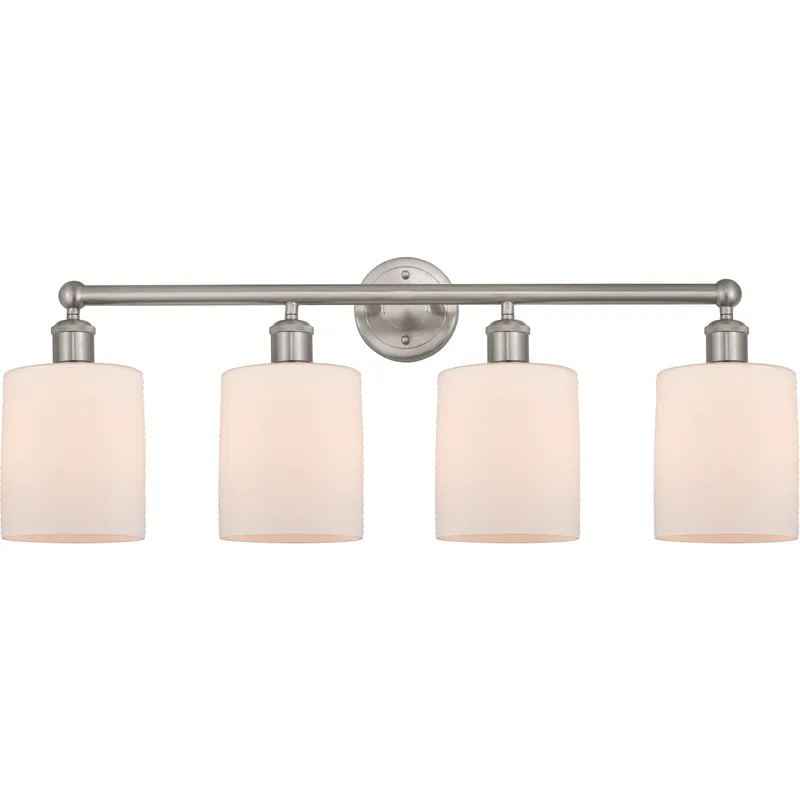 Edison Cobbleskill 4 Light 32 inch Brushed Satin Nickel Bath Vanity Light Wall Light in Matte White Glass