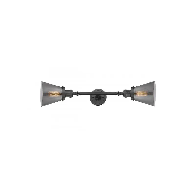 Franklin Restoration Small Cone 2 Light 6 inch Oil Rubbed Bronze Bath Vanity Light Wall Light in Plated Smoke Glass, Franklin Restoration
