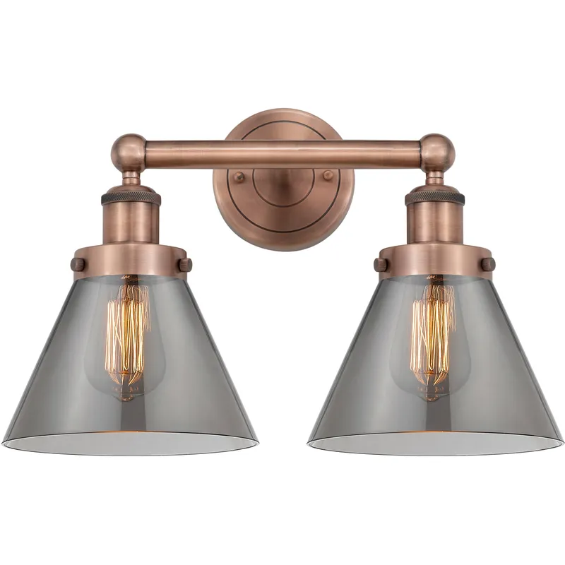 Cone 2 Light 15.5 inch Antique Copper Bath Vanity Light Wall Light in Light Smoke Glass