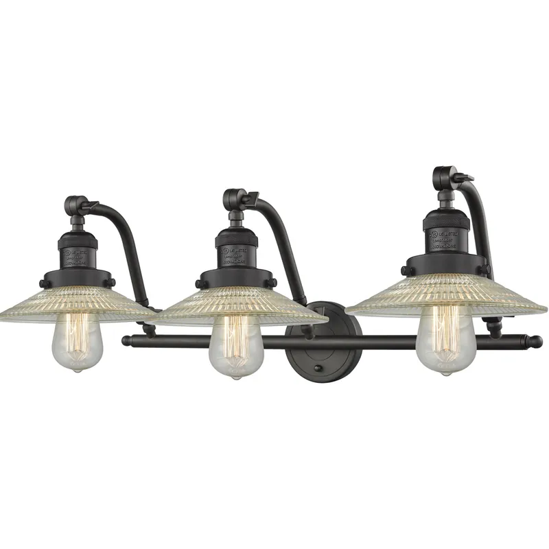 Franklin Restoration Halophane LED 28 inch Oil Rubbed Bronze Bath Vanity Light Wall Light in Clear Halophane Glass, Franklin Restoration