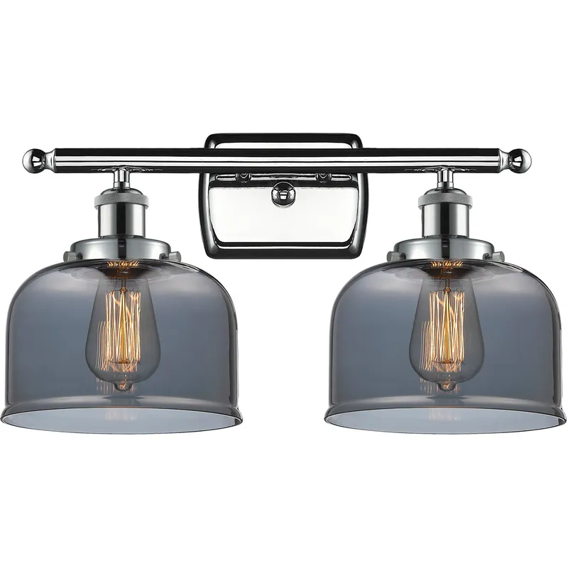 Ballston Large Bell 2 Light 16 inch Polished Chrome Bath Vanity Light Wall Light in Light Smoke Glass, Ballston