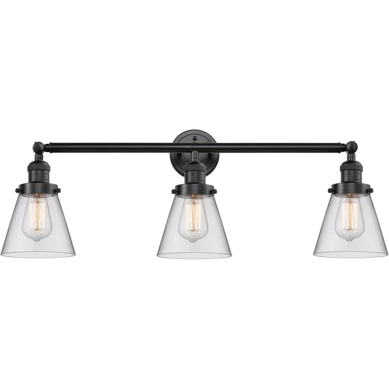 Franklin Restoration Small Cone LED 30 inch Oil Rubbed Bronze Bath Vanity Light Wall Light in Clear Glass, Franklin Restoration