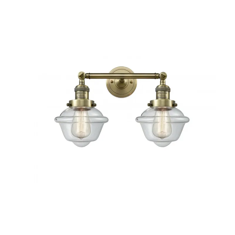 Franklin Restoration Small Oxford 2 Light 17 inch Antique Brass Bath Vanity Light Wall Light in Incandescent, Clear Glass, Franklin Restoration