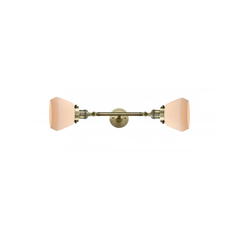 Franklin Restoration Fulton 2 Light 7 inch Antique Brass Bath Vanity Light Wall Light in Incandescent, Matte White Glass, Franklin Restoration