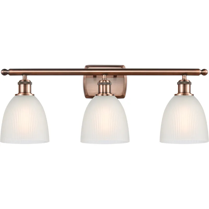 Ballston Castile 3 Light 26 inch Antique Copper Bath Vanity Light Wall Light in White Glass, Ballston