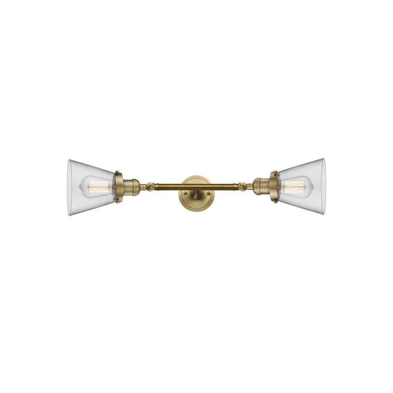 Franklin Restoration Small Cone 2 Light 6 inch Brushed Brass Bath Vanity Light Wall Light in Clear Glass, Franklin Restoration