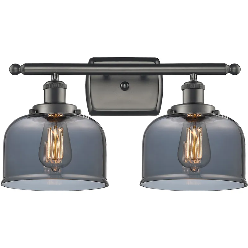 Ballston Large Bell 2 Light 16 inch Oil Rubbed Bronze Bath Vanity Light Wall Light in Light Smoke Glass, Ballston