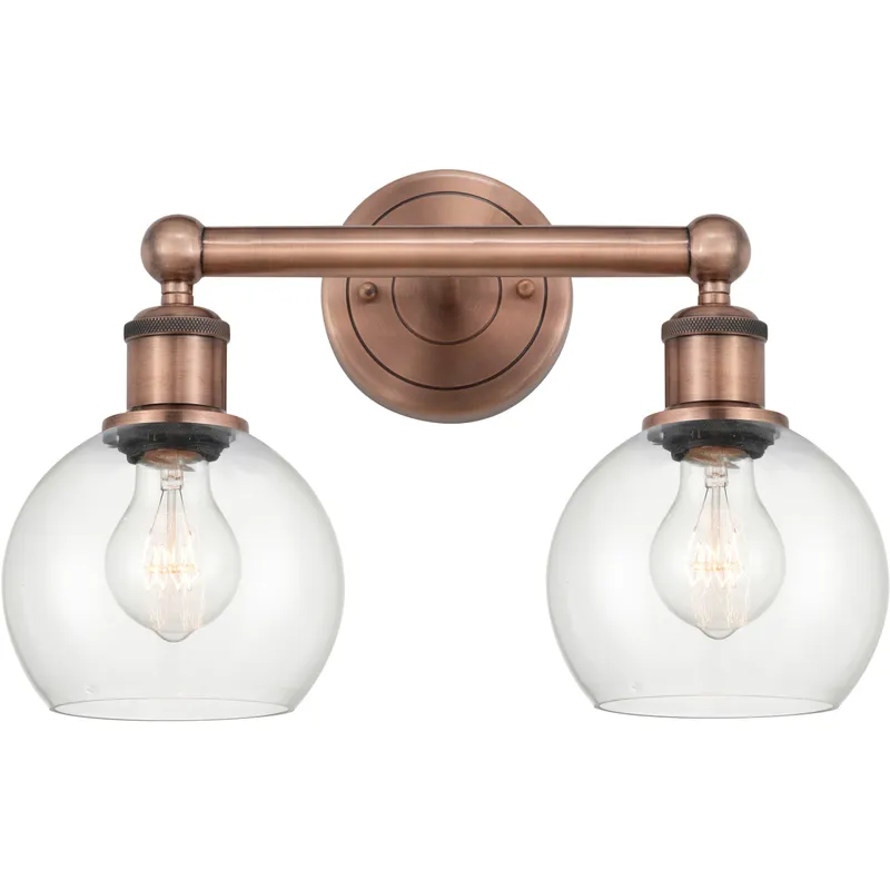 Athens 2 Light 15 inch Antique Copper Bath Vanity Light Wall Light in Clear