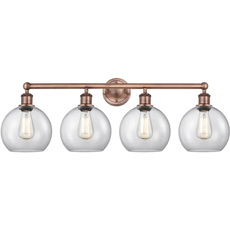 Athens 4 Light 35 inch Antique Copper Bath Vanity Light Wall Light in Clear
