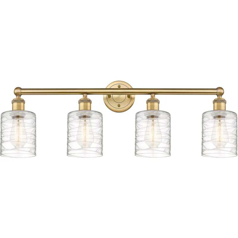 Cobbleskill 4 Light 32 inch Brushed Brass Bath Vanity Light Wall Light in Deco Swirl
