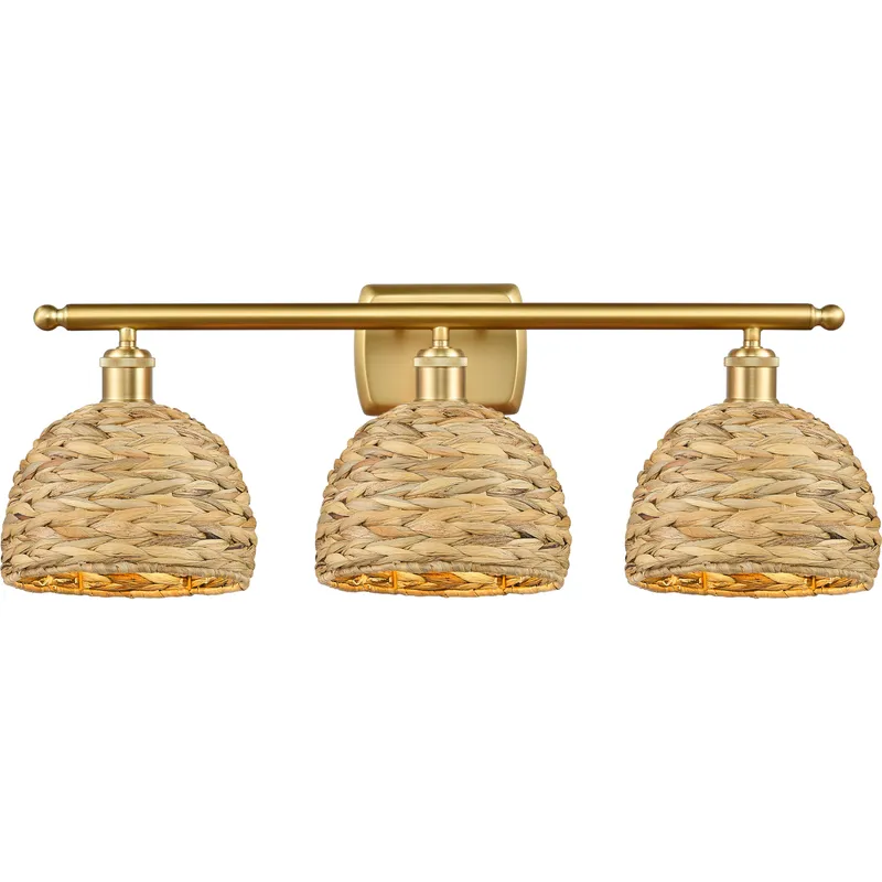 Woven Rattan 3 Light 28 inch Satin Gold Bath Vanity Light Wall Light
