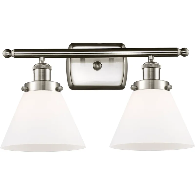 Ballston Large Cone 2 Light 16 inch Brushed Satin Nickel Bath Vanity Light Wall Light in Matte White Glass, Ballston