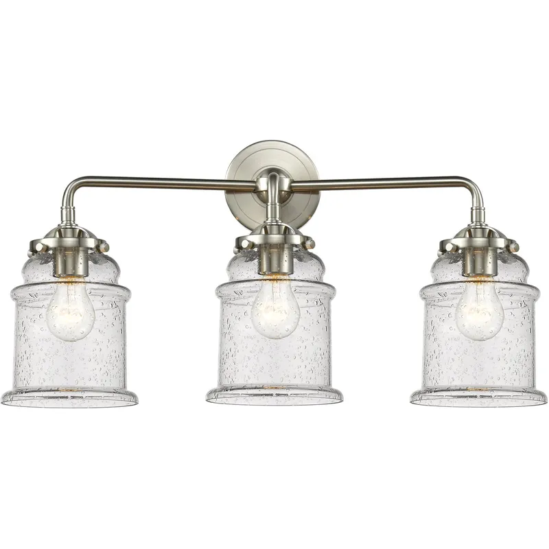 Nouveau Small Canton 3 Light 23 inch Black Antique Brass Bath Vanity Light Wall Light in Matte White Glass, Nouveau