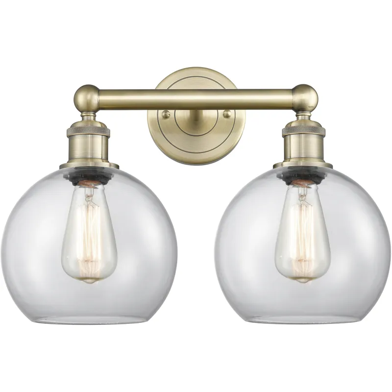 Athens 2 Light 17 inch Antique Brass Bath Vanity Light Wall Light in Clear