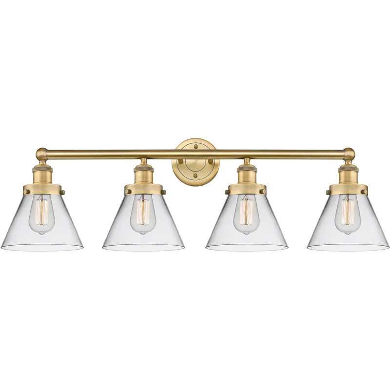 Cone 4 Light 34.75 inch Brushed Brass Bath Vanity Light Wall Light in Clear Glass, Large