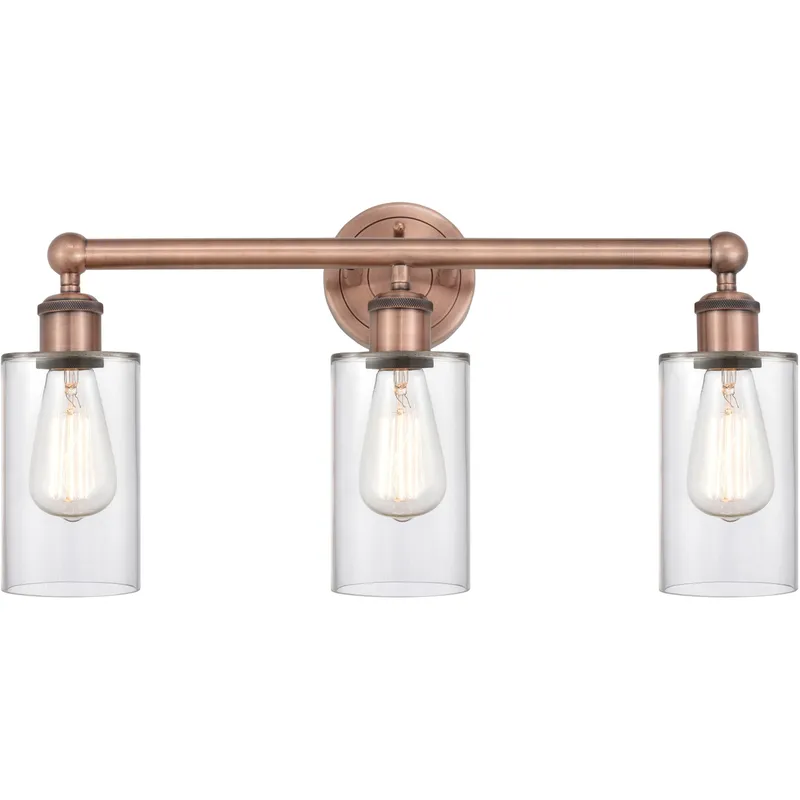 Clymer 3 Light 21.88 inch Antique Copper Bath Vanity Light Wall Light in Clear