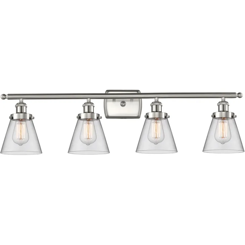 Ballston Small Cone 4 Light 36 inch Brushed Satin Nickel Bath Vanity Light Wall Light in Clear Glass, Ballston