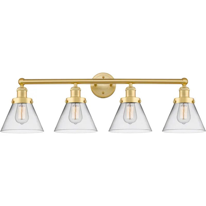 Cone 4 Light 34.75 inch Satin Gold Bath Vanity Light Wall Light in Clear