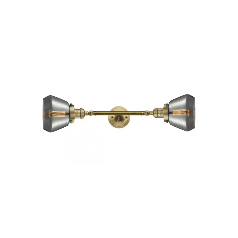Franklin Restoration Fulton 2 Light 7 inch Brushed Brass Bath Vanity Light Wall Light in Plated Smoke Glass, Franklin Restoration
