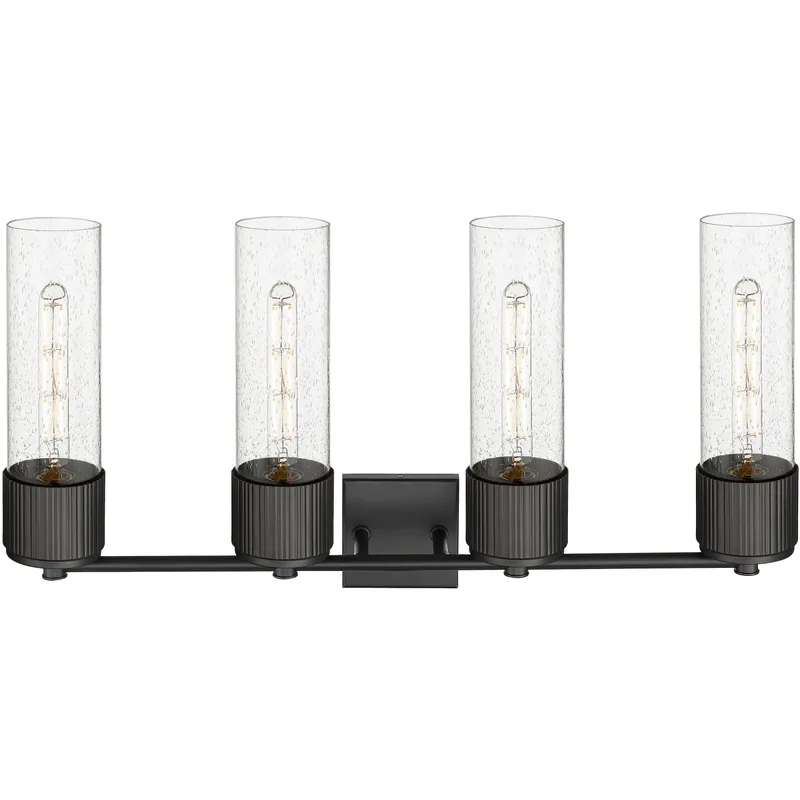 Bolivar 4 Light 31 inch Matte Black Bath Vanity Light Wall Light in Seedy Glass