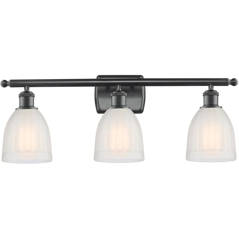 Ballston Brookfield 3 Light 26 inch Matte Black Bath Vanity Light Wall Light in White Glass, Ballston