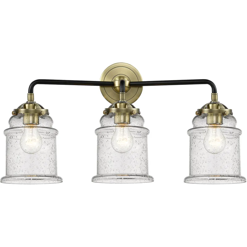 Nouveau Canton LED 24 inch Black Antique Brass Bath Vanity Light Wall Light in Seedy Glass, Nouveau