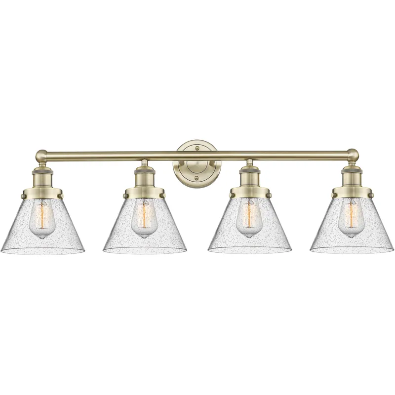 Cone 4 Light 33.5 inch Antique Brass Bath Vanity Light Wall Light in Seedy